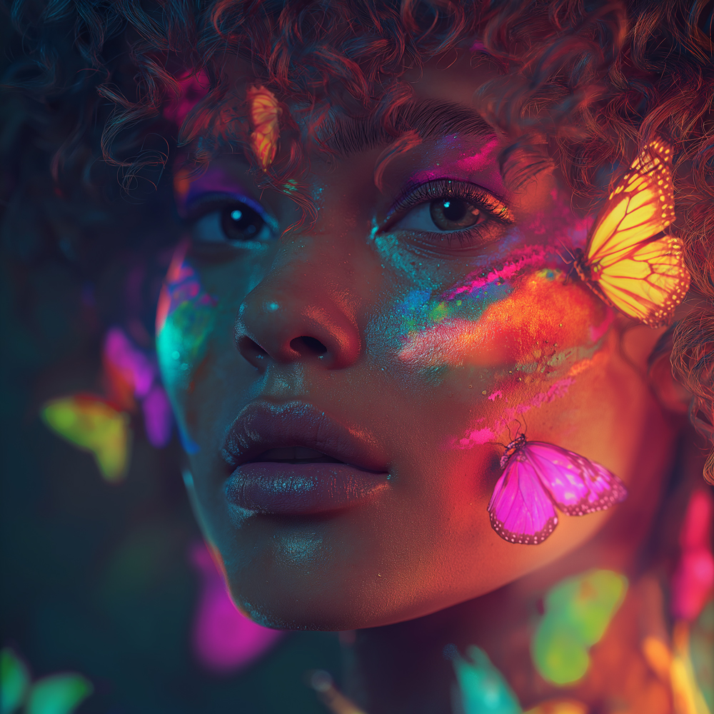 Creative image with butterfly on face